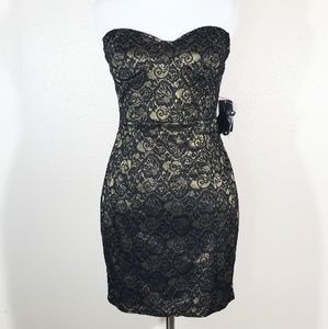 Forever 21 Gold & Black Lace Strapless Dress